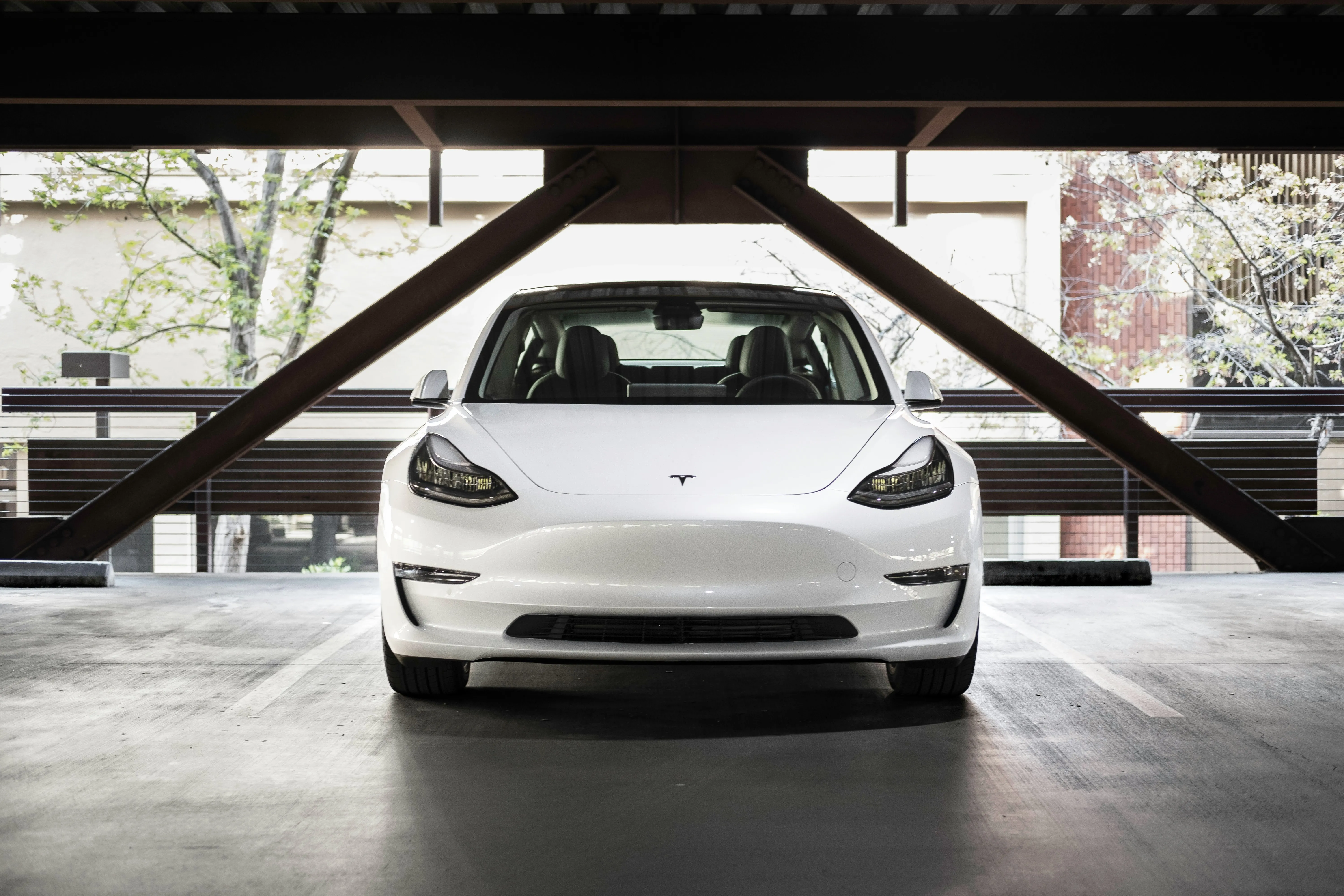 White Tesla Model 3 front view